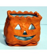 3.5&quot;x3.5&quot;x2&quot; Hand painted Ceramic Jack O&#39; Lantern Pumpkin Candle Votive ... - £7.81 GBP