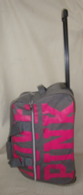 Victoria&#39;s Secret Love Pink Grey Rolling Carry On Wheel Duffle Bag Luggage Read - £77.32 GBP