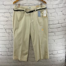 Dockers Petite Sz 12 Mid Rise Curvy Capris Off White Belted New with Flaws Spots - £9.32 GBP