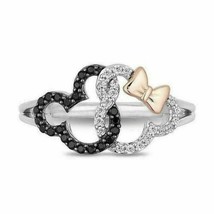 2Ct Round Black Diamond Mickey-Minnie Engagement Ring 14k Two-Tone Gold Finish - £89.14 GBP
