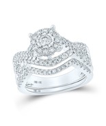 1 Cttw Round Diamond Cluster Bridal Wedding Ring Band Set 10k White Gold - $31,499.31 MXN