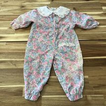 Vintage Hopscotch Floral Fine Wale Corduroy Baby Girls Jumper 18 Mos Lac... - $18.99