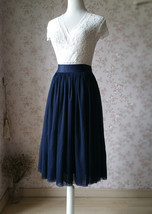 Navy Blue Tulle Midi Skirt Women Custom Plus Size Tulle Party Skirt image 5
