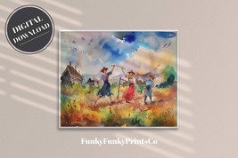 PRINTABLE wall art, Watercolor of People in the Countryside,Landscape | Download - £2.78 GBP