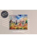 PRINTABLE wall art, Watercolor of People in the Countryside,Landscape | Download - $3.49