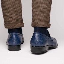 Fangio Classic Penny Loafer Genuine Ostrich Leg & Quill Shoes Denim Blue image 8