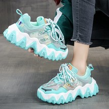 MBR FORCE New 2021 Chunky Sneakers Women Rainbow Color Leather Round Toe Lace-Up - £54.51 GBP