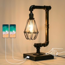 Steampunk Table Lamp, Industrial Desk Lamp With Usb Ports, Rustic Edison Bulb La - £73.51 GBP