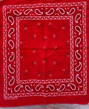 Vintage Fast Color RED Paisley Cotton Square Bandana 20x20  1960s 14193 - $26.95