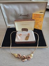 Vintage Krementz 14k Gold Overlay Rose Necklace &amp; Earrings Lot In Orig Box - £46.51 GBP