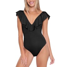 Trina Turk Women&#39;s Atlas Ruffle Plunge One-Piece Swimsuit Black Size 6 B... - $46.95