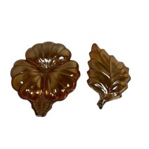 Lot of 2 Vintage Marigold Carnival Glass Maple Leaf Flower Candy Trinket... - £22.04 GBP