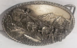 1983 Vtg Stagecoach Pewter Oval Siskiyou Buckle Co Belt Buckle. 3 1/8" X 2" - $14.55