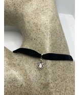 Vintage Fire Opal Choker Necklace 925 Sterling Silver Black Velvet Ribbon - £59.43 GBP