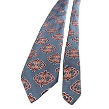 Vintage Gino Pompeii Mens Tie Silk Handmade Italy Blue Orange Pattern Ne... - $12.59