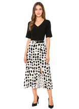 Royal Fashion Inspired Black V-Neck Knitted Top &amp; Belted Two-Tone Slit S... - $119.99