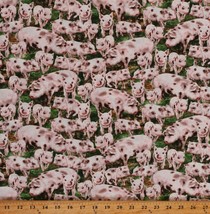 Cotton Animals Pigs Piglets Farm Farmer Green Fabric Print by the Yard D370.58 - £10.11 GBP