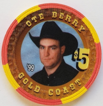 Las Vegas Rodeo Legend Ote Berry &#39;99 Gold Coast $5 Casino Poker Chip - £15.91 GBP