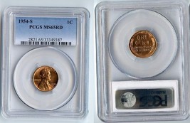 1954-S Lincoln Wheat Coin MS 65 RD PCGS 20160022b - $18.69