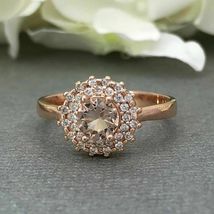 Engagement 1.5ct Round Cut Peach Morganite Double Halo Ring 14k Rose Gold Over - £74.50 GBP