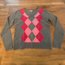 Size Medium IZOD Gray Grey Pink Argyle V-Neck Winter Sweater EUC - £16.98 GBP