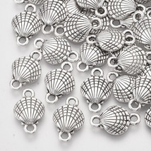 10 Seashell Charms Connectors Antiqued Silver Pendants Nautical Ocean Clam - £3.51 GBP