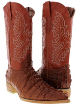 Mens Cognac Cowboy Boots Real Leather Pattern Crocodile Tail Western Pointed Toe - £80.60 GBP