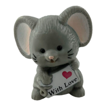 Russ Berrie Grey Mouse with Love 1.5 Inch Plastic Vintage Figurine - $12.19