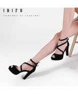 IDIFU Women&#39;s Platform Chunky High Heels Open Toe Ankle Strap Dress Sand... - £26.37 GBP