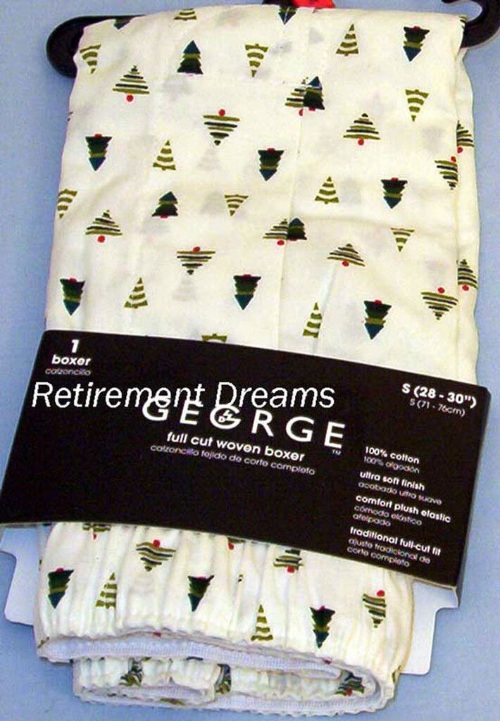 Mens S 28-30 Woven Boxer Shorts NEW Christmas Pine Tree Holiday Full cut Small - £7.04 GBP