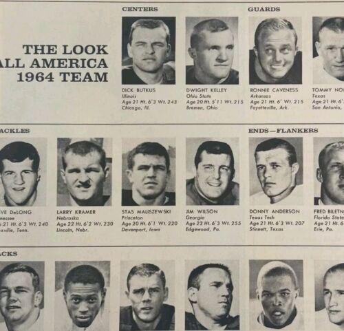 1964 All American Football Team Roster Dick Butkus Look Mag Print Sports... - $24.99