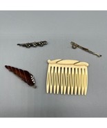 Lot 4 Vintage French Hair Comb, Barrett, Hair Pins w Rhinestones Made in... - $31.78 CAD