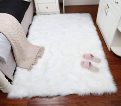 YONGAN Faux Sheepskin Fur Area Rugs, Luxury Fluffy Long Rugs White - £32.87 GBP