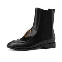 New Chelsea Boots For Women Metal Decoration Genuine Leather Shoes Woman Winter  - £114.38 GBP