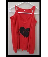 Women&#39;s Red Small Heart Beat Tee Top Open Shoulders - €10,88 EUR