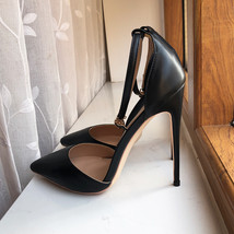 Black Matte Women Ankle Strap Pointy Toe High Heel Shoes Summer Elegant Ladies D - £62.57 GBP