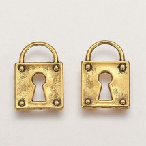 12 Lock Charms Antique Gold Tone Steampunk Padlock Pendants 15mm Bulk - £2.20 GBP