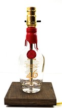 Maker&#39;s Mark 46 Whiskey Liquor Bottle Table Lamp Light &amp; Wood Base Bar Decor - £43.44 GBP