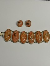 Vintage Selro Selini Orange Confetti Lucite Panel Bracelet and Earrings ... - $102.85