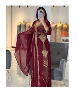 Burgundy Wedding Dress Kaftan Dubai  Kimono Gown Casual Moroccan Abaya M... - $1,853.28 MXN