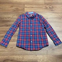 Janie &amp; Jack Boys Red Blue Plaid Long Sleeve Button Up Shirt Size 6 Small - £22.13 GBP
