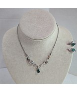 Vtg D.E.C. Sterling Silver &amp; Green Gemstone Necklace &amp; Screw-Back Earrin... - $1,826.83 MXN