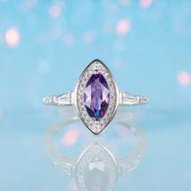 Natural Amethyst Marquise Cut Dainty Ring - February Birthstone Jewelry Set - £71.58 GBP