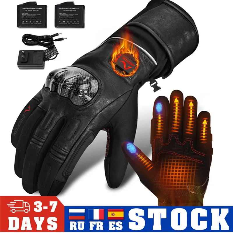 Electric Motorcycle Heated Gloves Winter Warm Windproof Leather Snowmobile - £129.25 GBP+