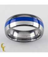 Homme Tungsten Carbure Bague W / Bleu Centre Rayure Taille 8 - €85,41 EUR
