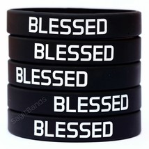 5 BLESSED Wristband Bracelets - Set of Inspirational Silicone Wrist Bands - $9.88