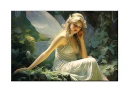 Forest Fairy: Golden-Haired Beauty in Serene Woodland - Giclée Print - Home Deco - £6.74 GBP+