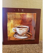 Ceramic Tile in Wood Base Trivet Wall Plaque Vanille Francaise Coffee - £6.33 GBP