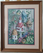Home Interiors Birdhouse Village Garden Print 23x18 Barbara Mock Made In The USA - £33.84 GBP