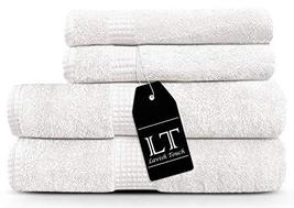 Lavish Touch 100% Cotton 600 GSM Melrose 4 pc Set of 2 Bath 2 Hand Towels White - $28.49